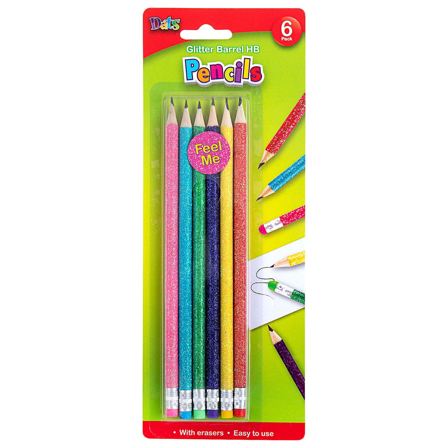 Glitter Barrel HB Pencils with Eraser 6pk