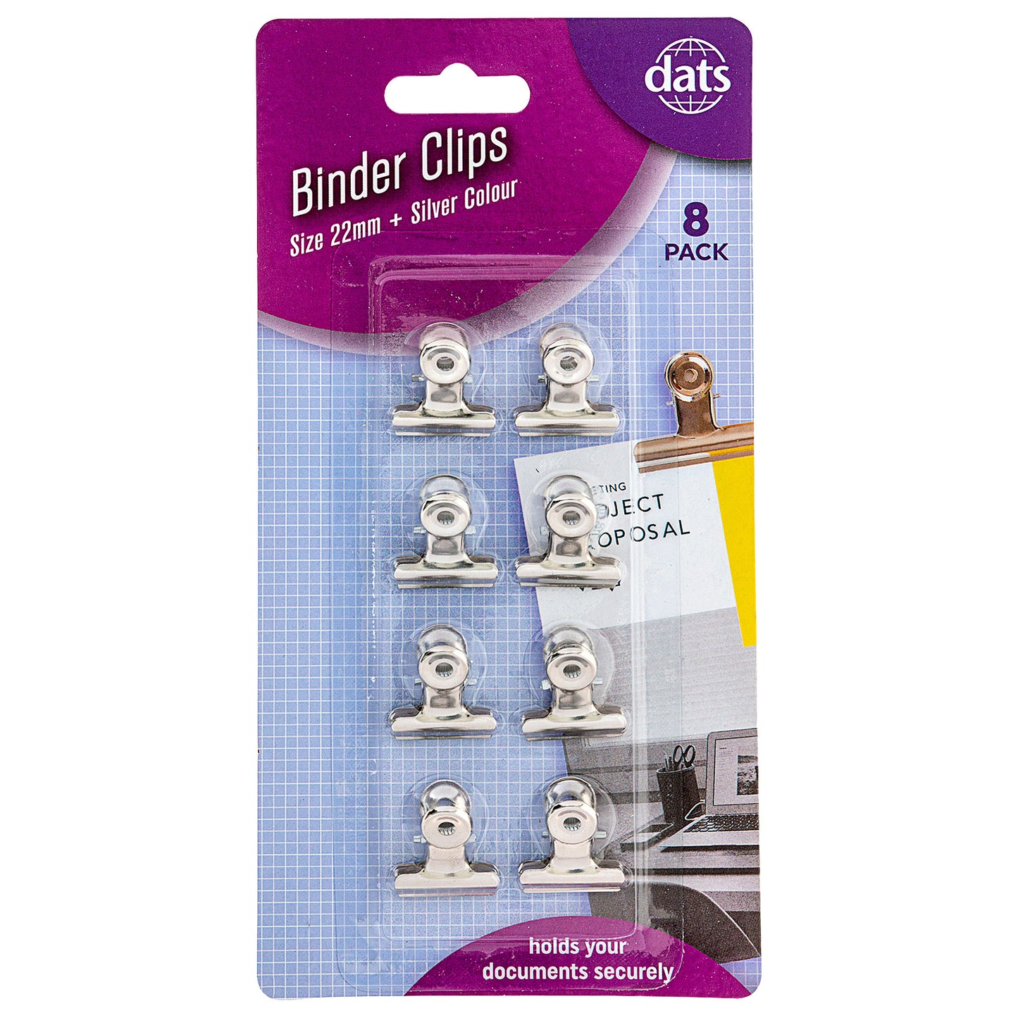 Clip Binder Silver 22mm 8pk