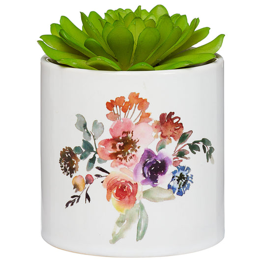 Faux Succulents In Printed Pot 8.5cm Assorted