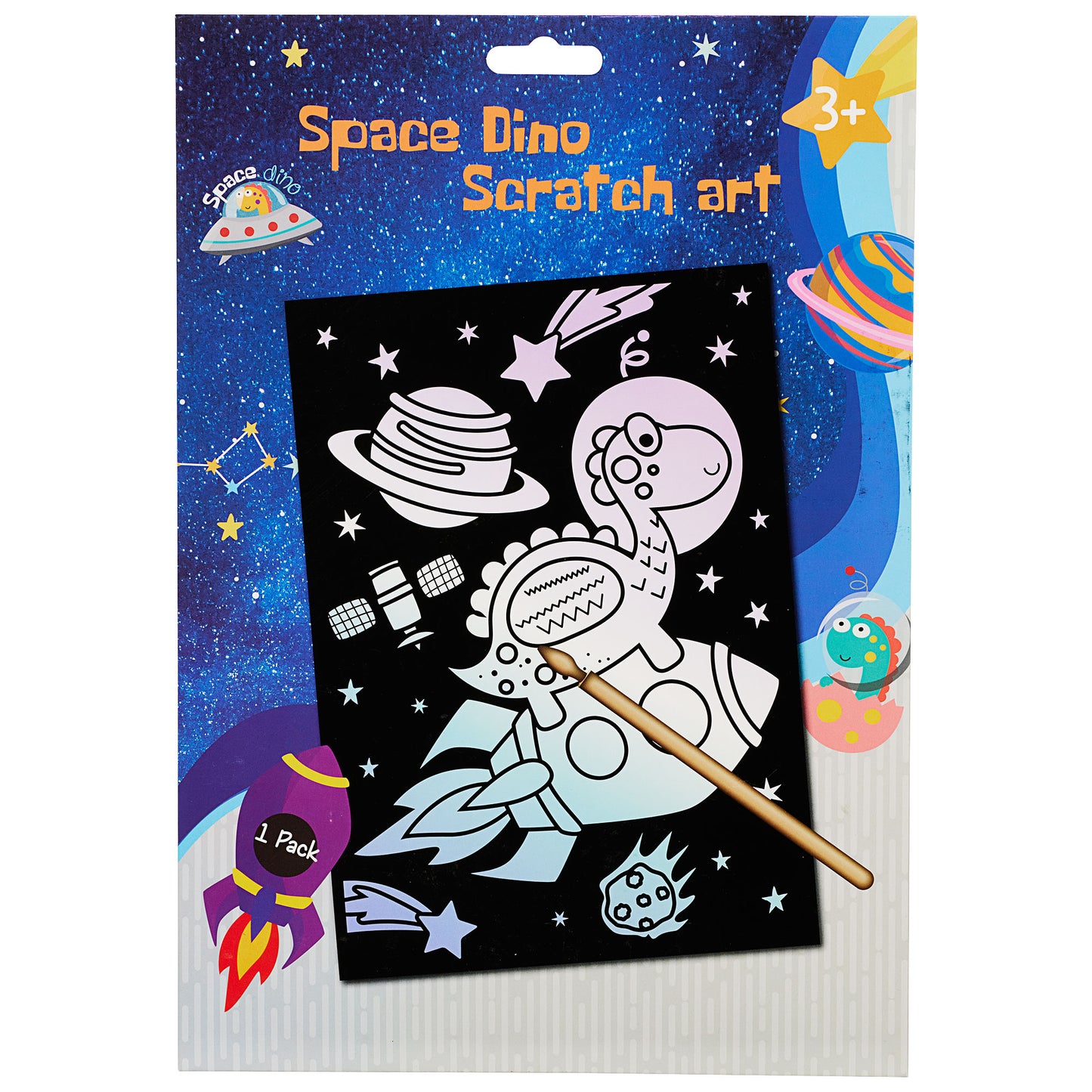 Space Dino A4 Scratch Art Kit