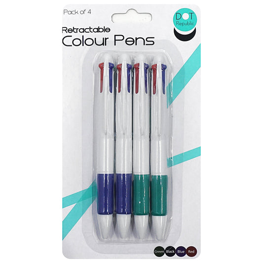 Retractable Colour Pens 4pk