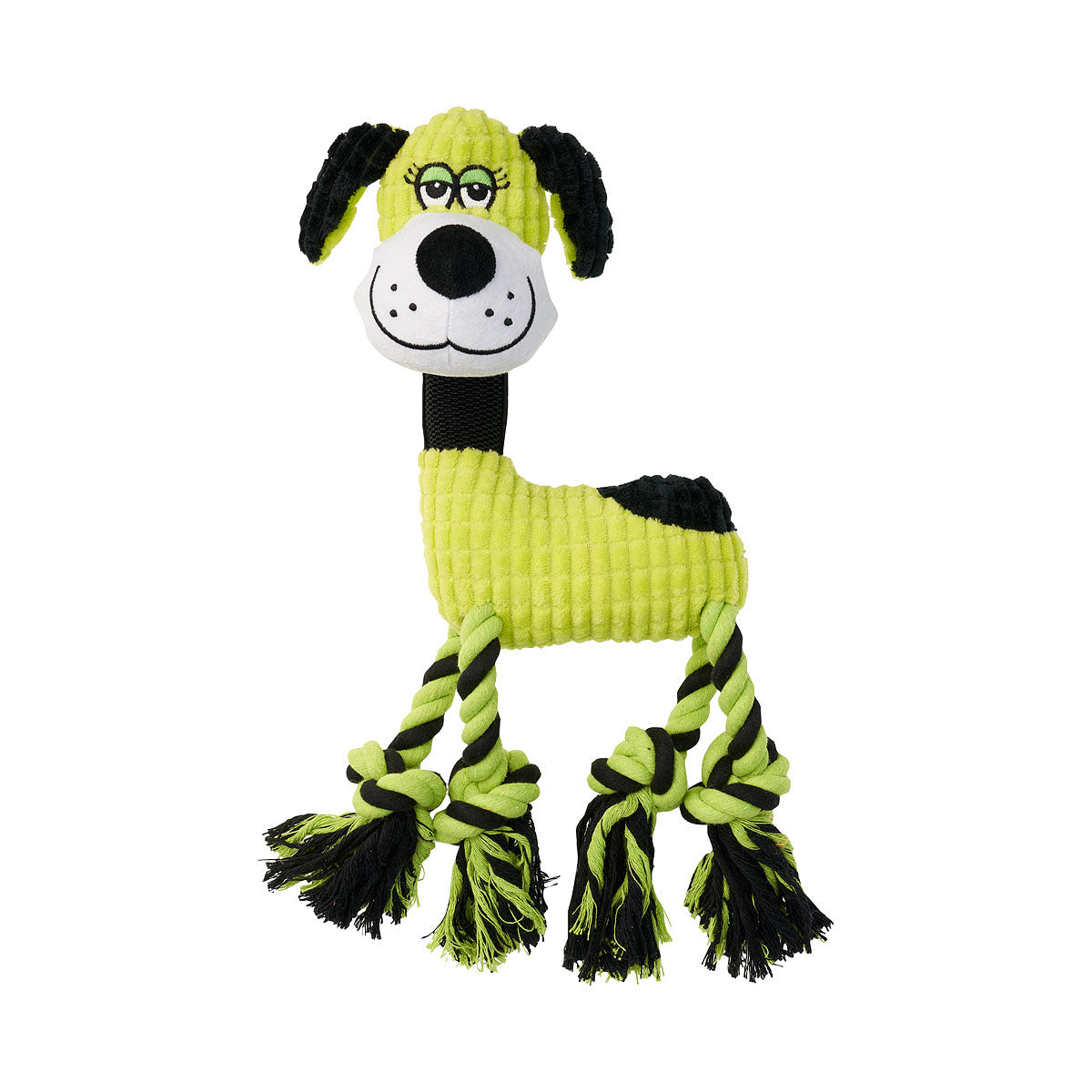 Squeaky Plush Dog Toy With Rope Legs 38x11cm Assorted