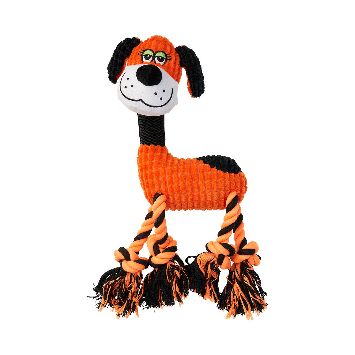 Squeaky Plush Dog Toy With Rope Legs 38x11cm Assorted