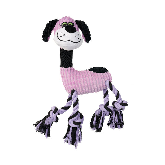 Squeaky Plush Dog Toy With Rope Legs 38x11cm Assorted