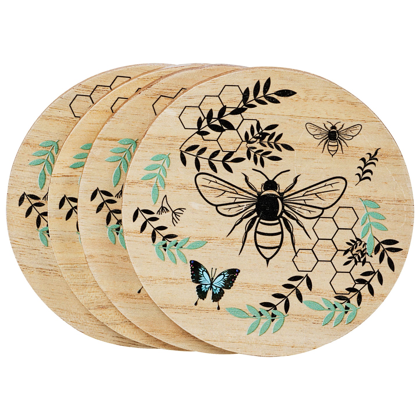 Meadow Print Wood Coasters 4pk