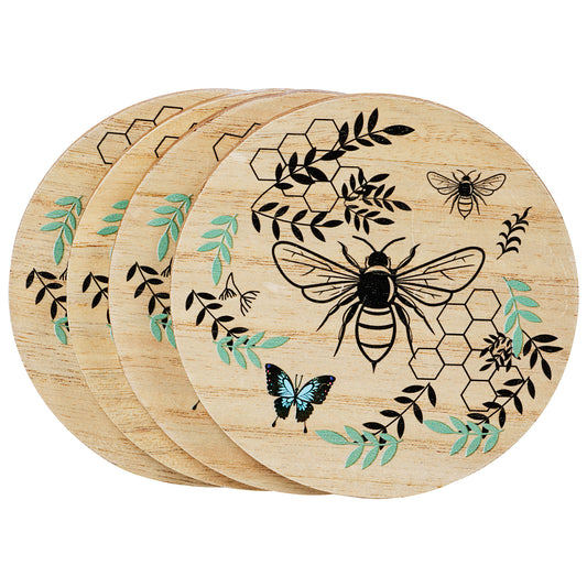 Meadow Print Wood Coasters 4pk