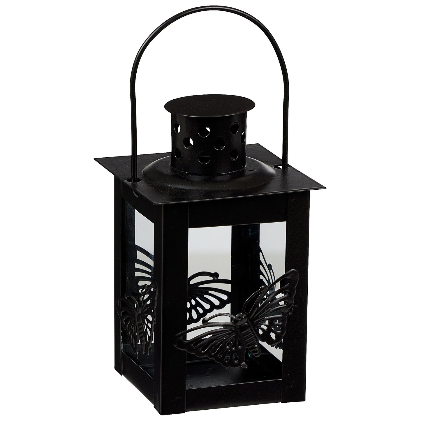 Metal Butterfly Lantern Small Black/White/Blue