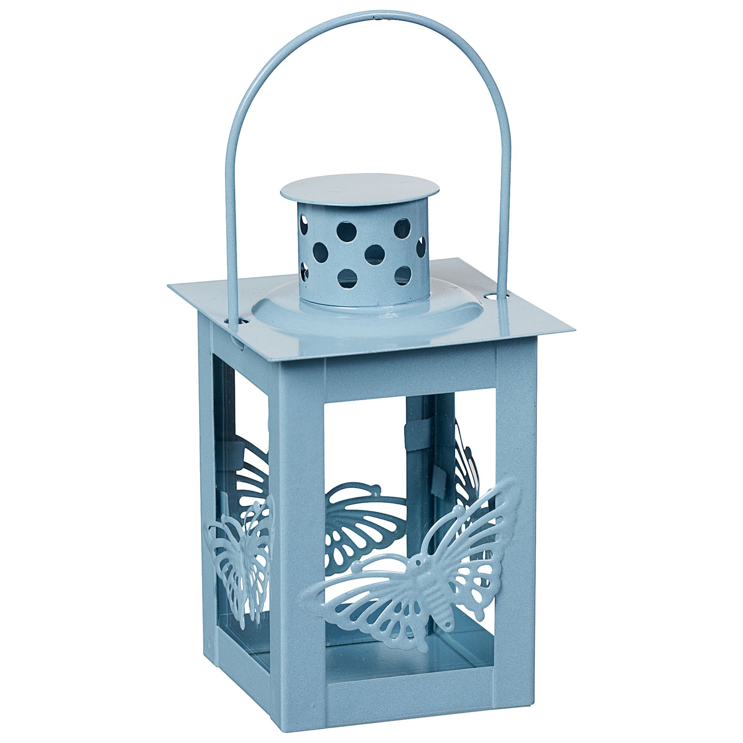 Metal Butterfly Lantern Small Black/White/Blue