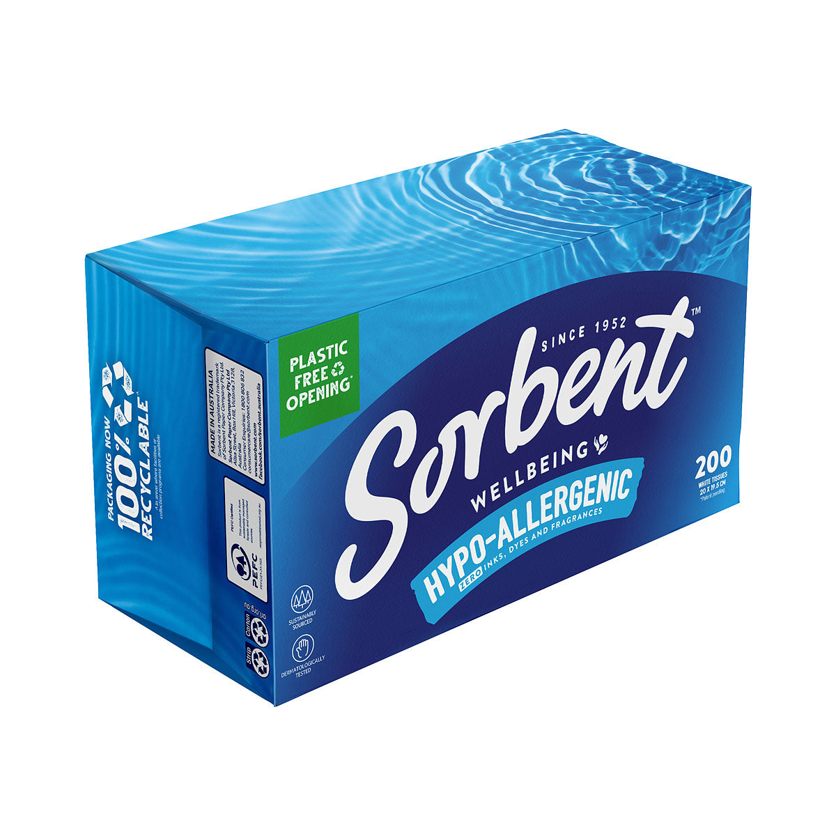 Sorbent Tissues Hypo Allergenic 200pk Assorted