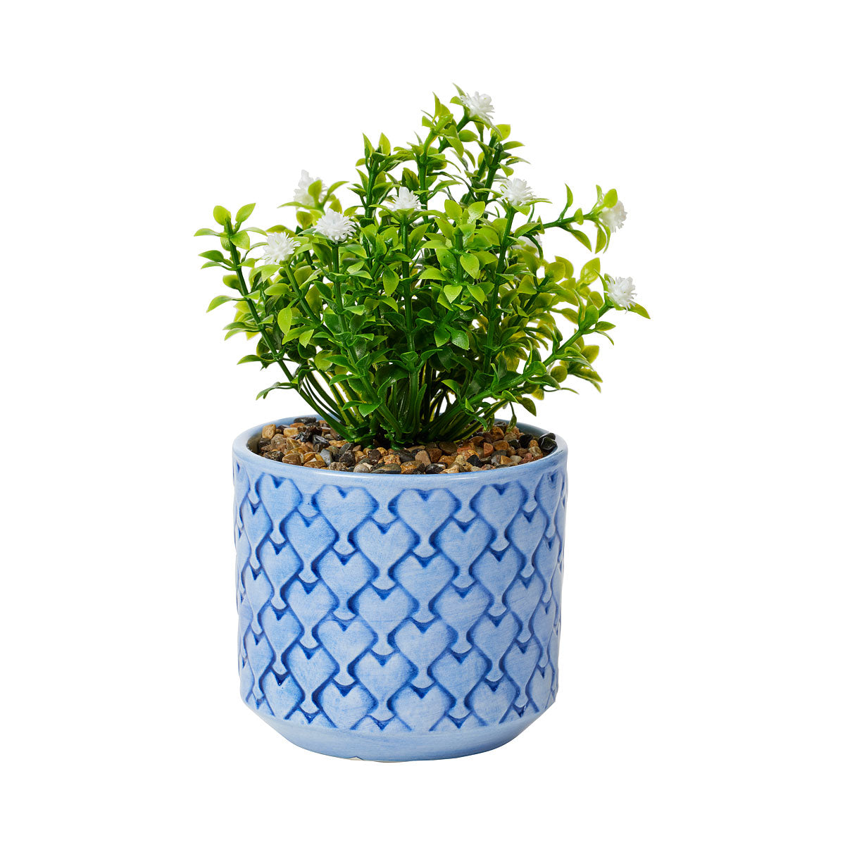 Faux Mini Shrub in Patterned Pot Pink/Blue