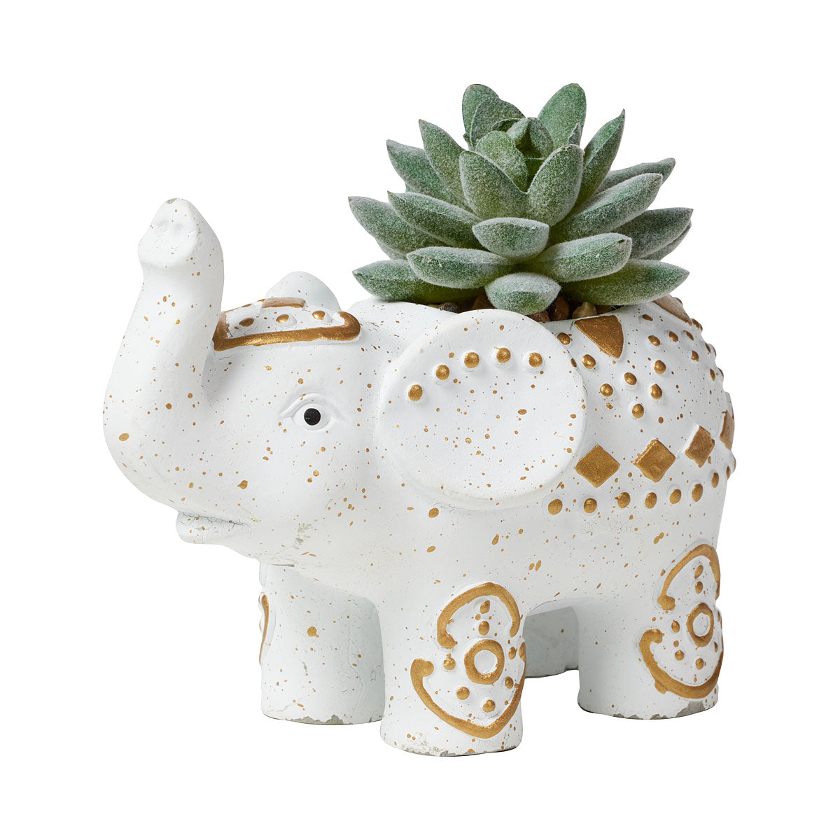 White Elephant Planter With Faux Succulent