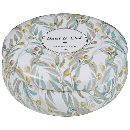 Printed 3-Wick Tin Candle Olive