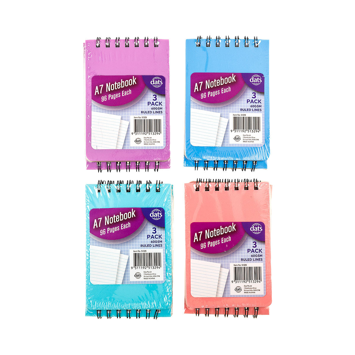 Notebook Basic PP A7 Pocket 96pg 3pk Assorted Colours