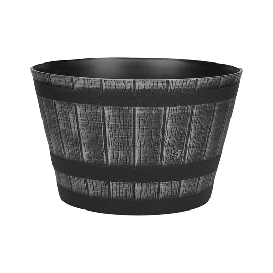 Whiskey Barrel Plastic Pot Grey/Brown 40cm