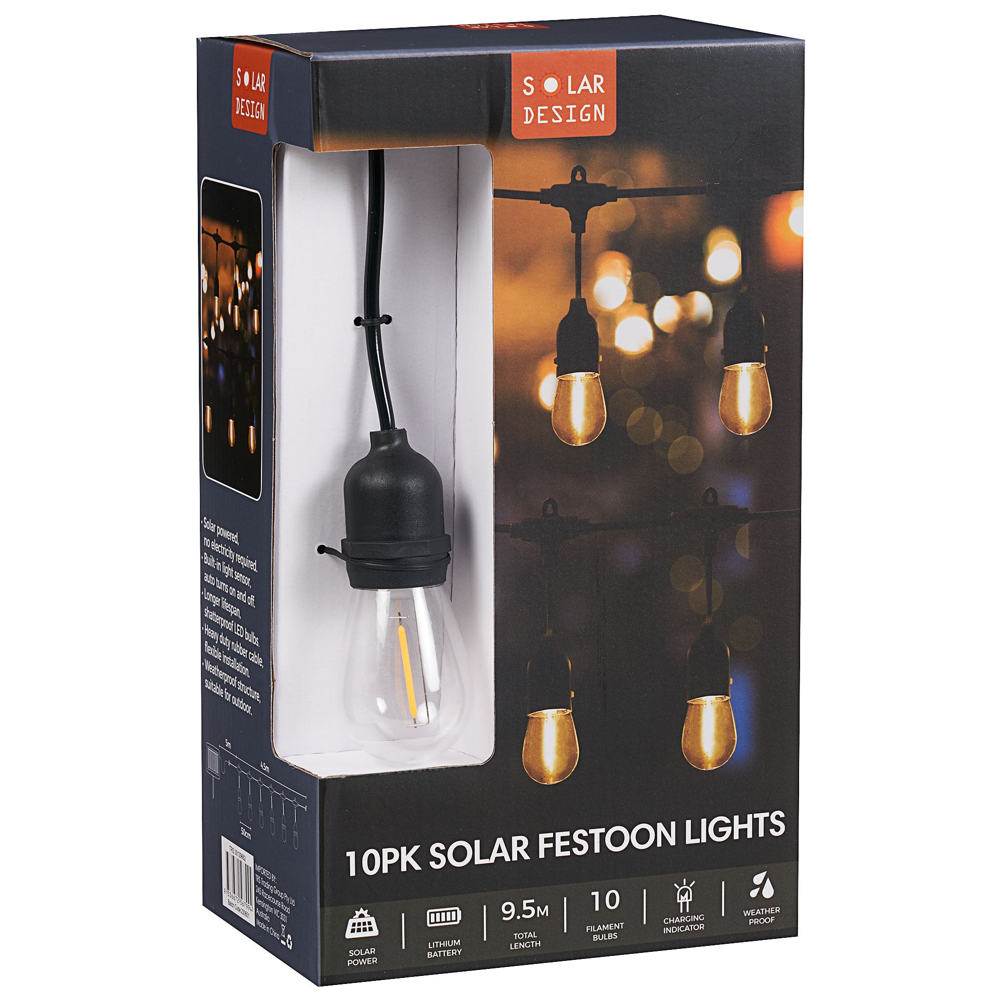 Solar Festoon LED Lights With Filament 10pk The Reject Shop