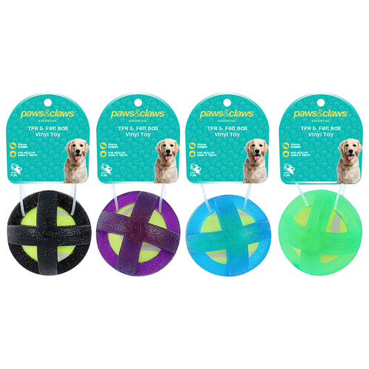 TPR & Felt Ball Pet Toy 9cm Assorted