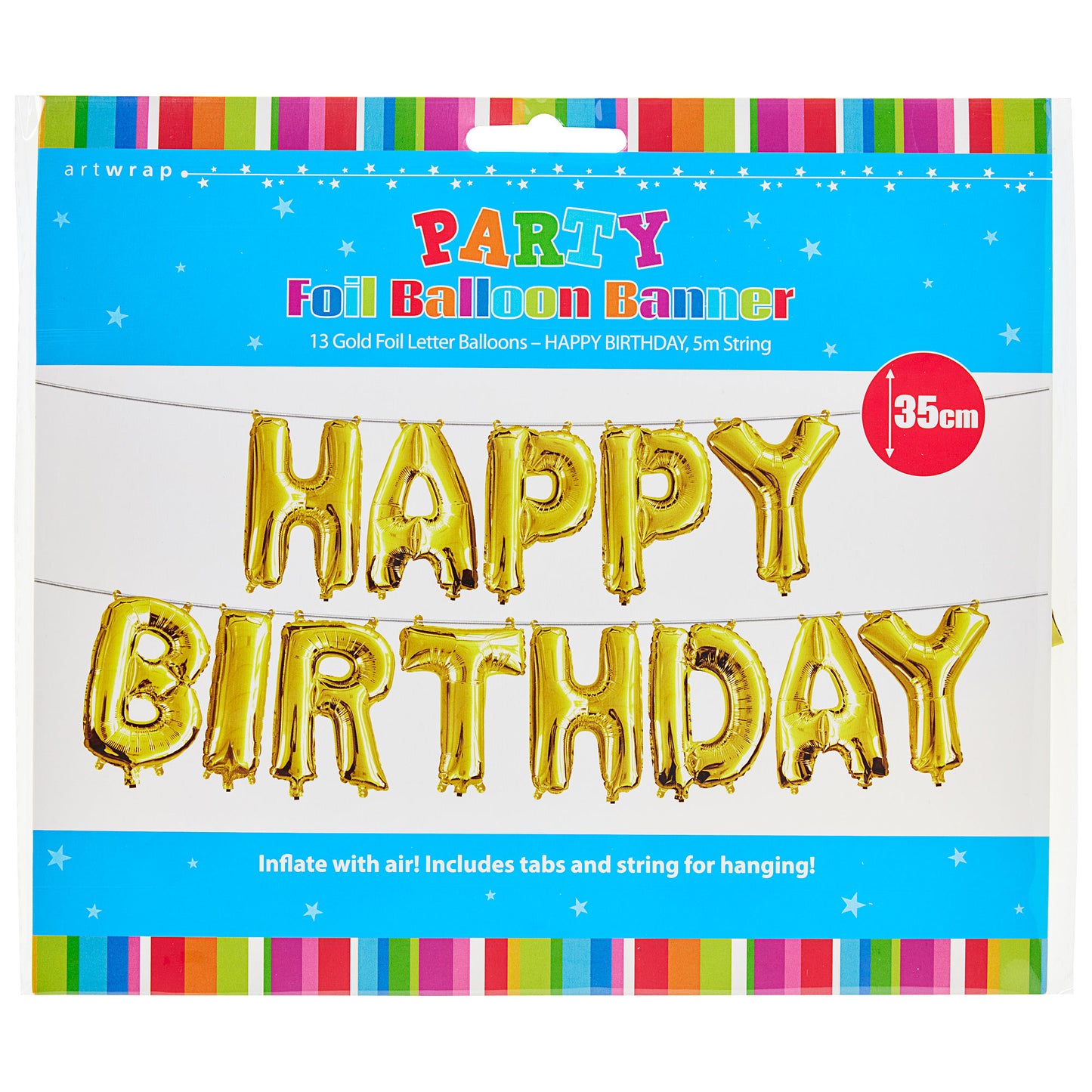 Balloon Foil Banner Gold Happy Birthday 35cm