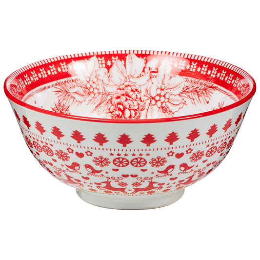 Ceramic Bowl Red & White 15.3cm