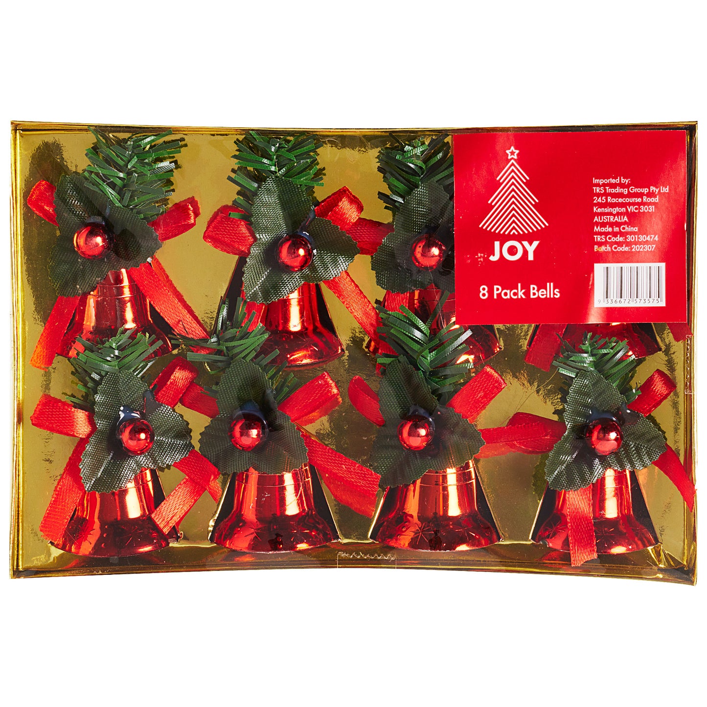 Christmas Tree Decoration Bells 8pk Assorted