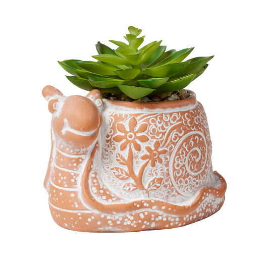 Terracotta-Look Novelty Snail Faux Succulent