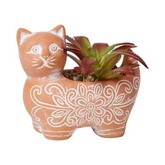 Terracotta-Look Novelty Cat Faux Succulent