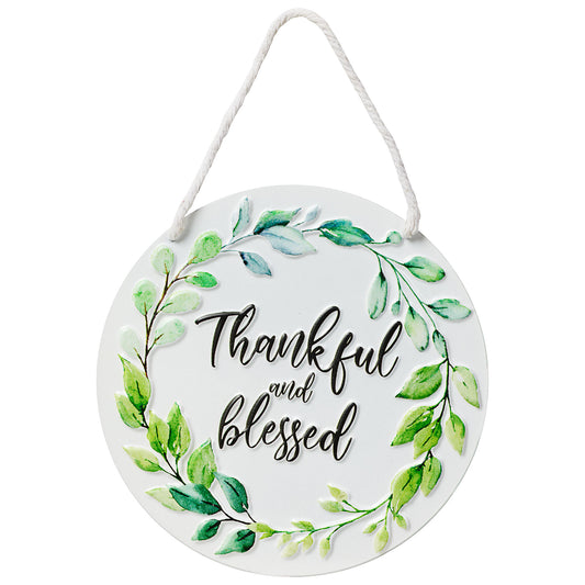 Thankful & Blessed Metal Hanging Plaque