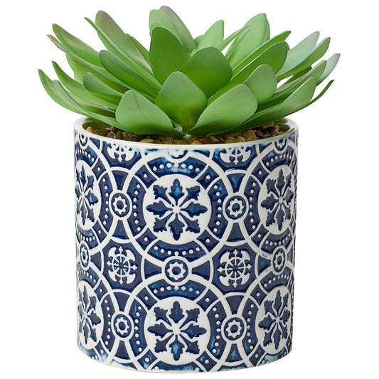 Faux Succulent in Geo Pot Blue