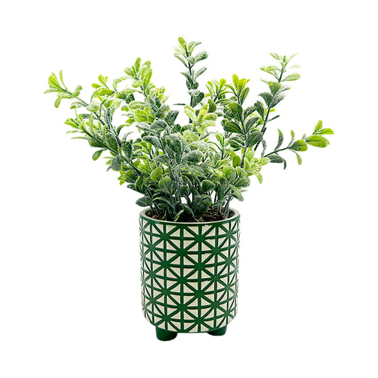 Faux Greenery in Green Geo Pot