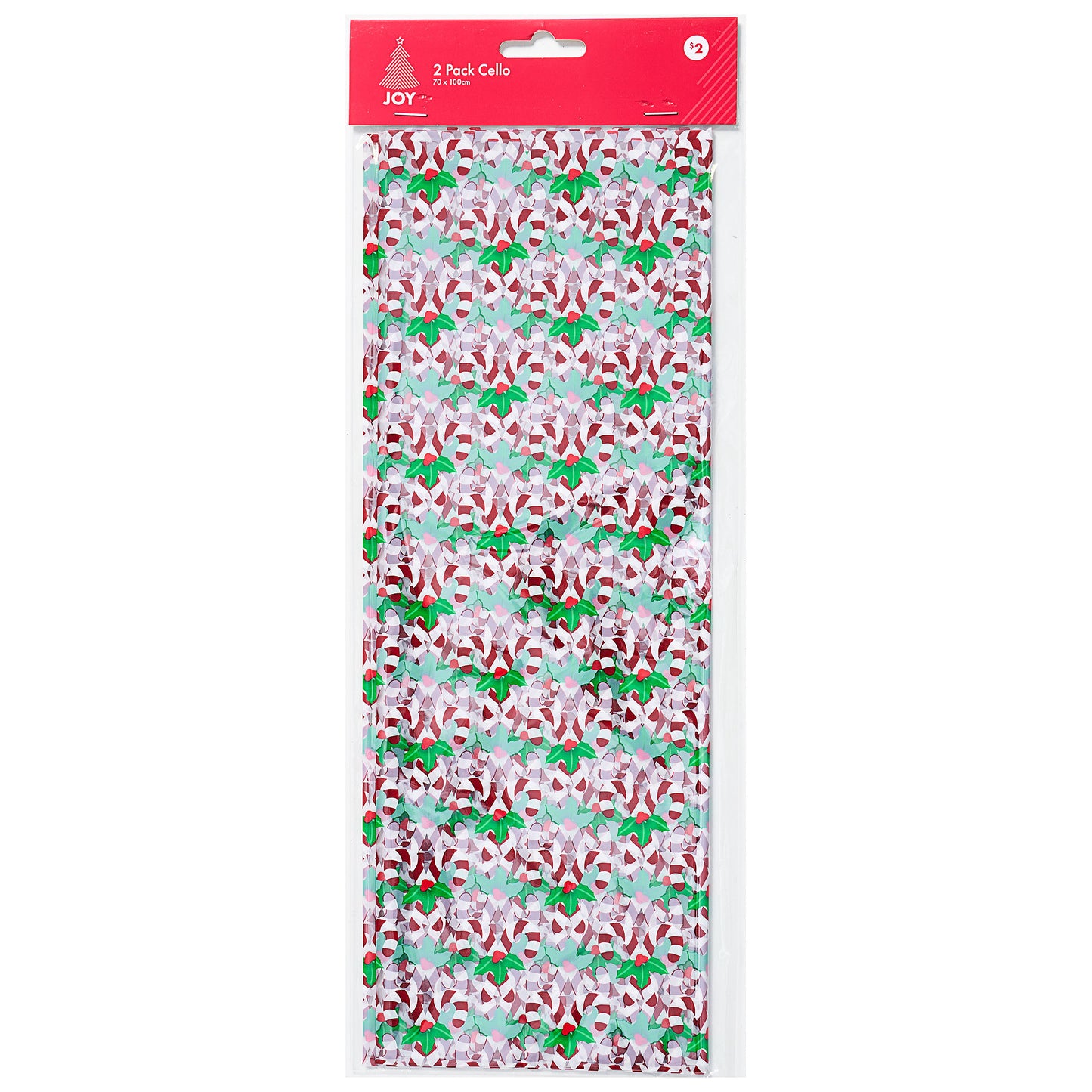 Christmas Printed Cellophane 70x100cm 2pk