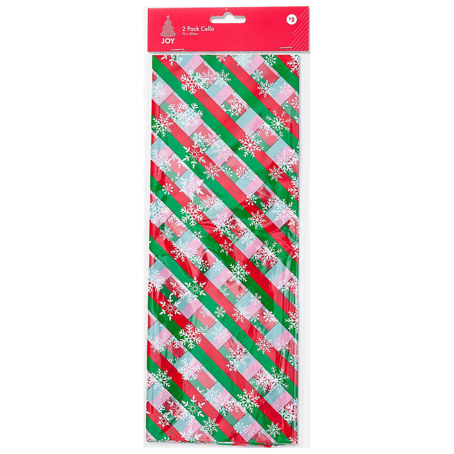 Christmas Printed Cellophane 70x100cm 2pk