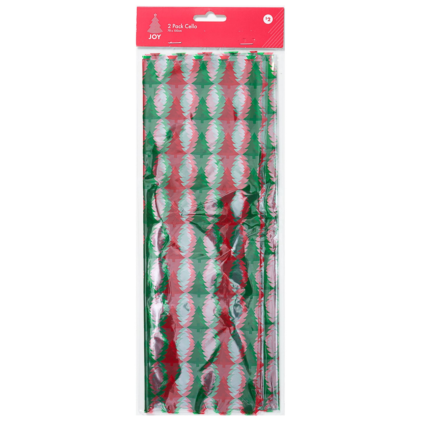 Christmas Printed Cellophane 70x100cm 2pk