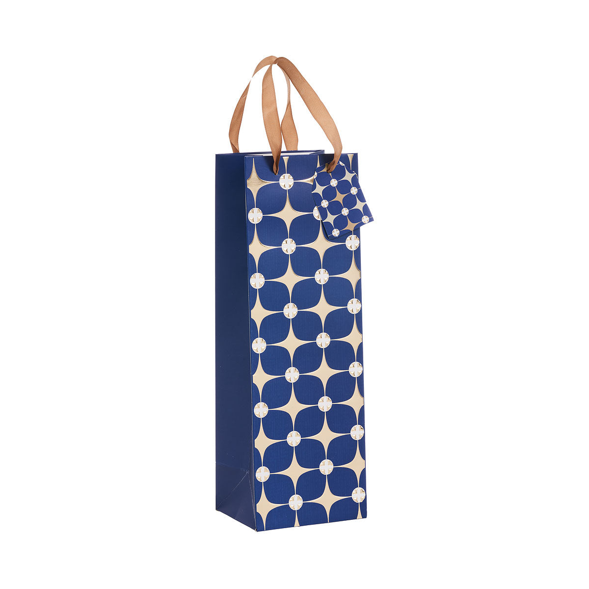 Gift Bottle Bag Foiled Diamond Navy/Cream