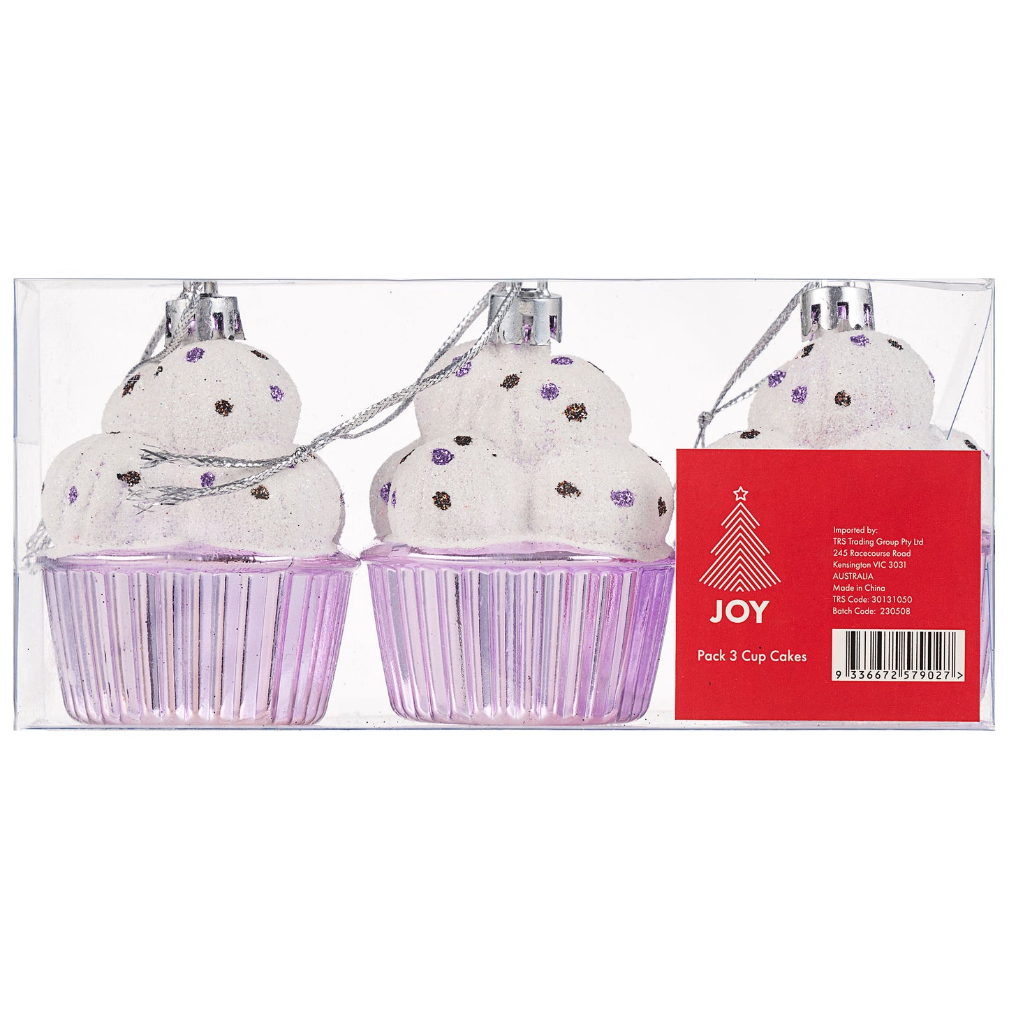 Cup Cake Tree Ornament 3pk Assorted