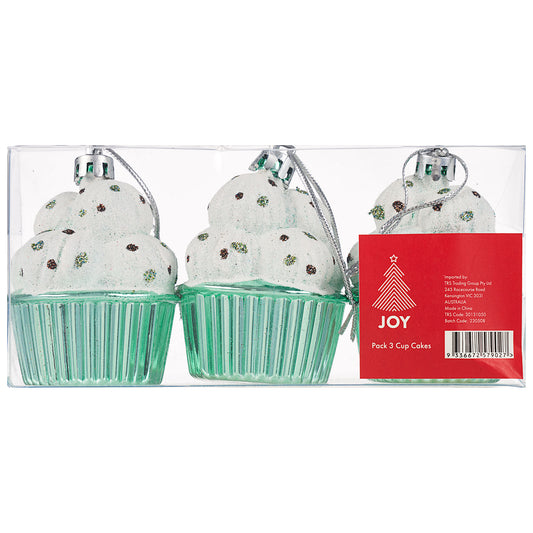 Cup Cake Tree Ornament 3pk Assorted