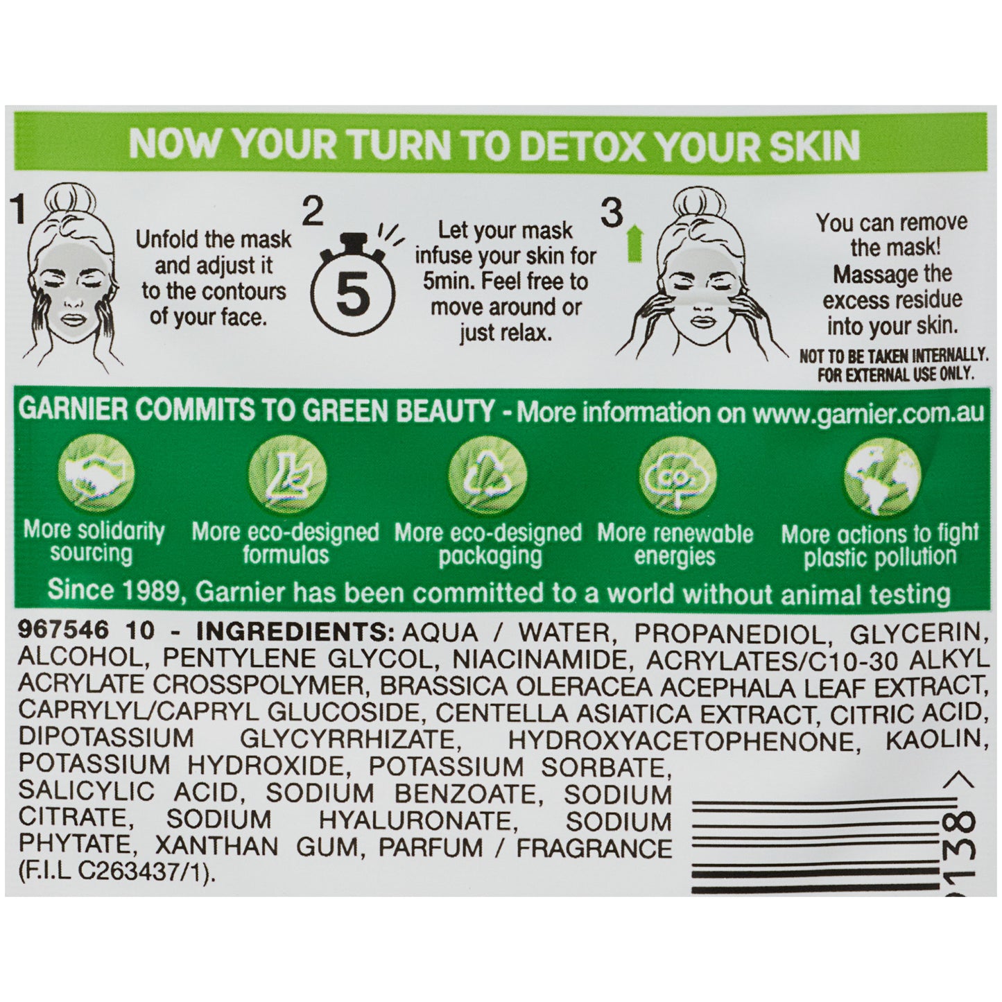 Garnier Niacinamide Face Mask Kale 15g