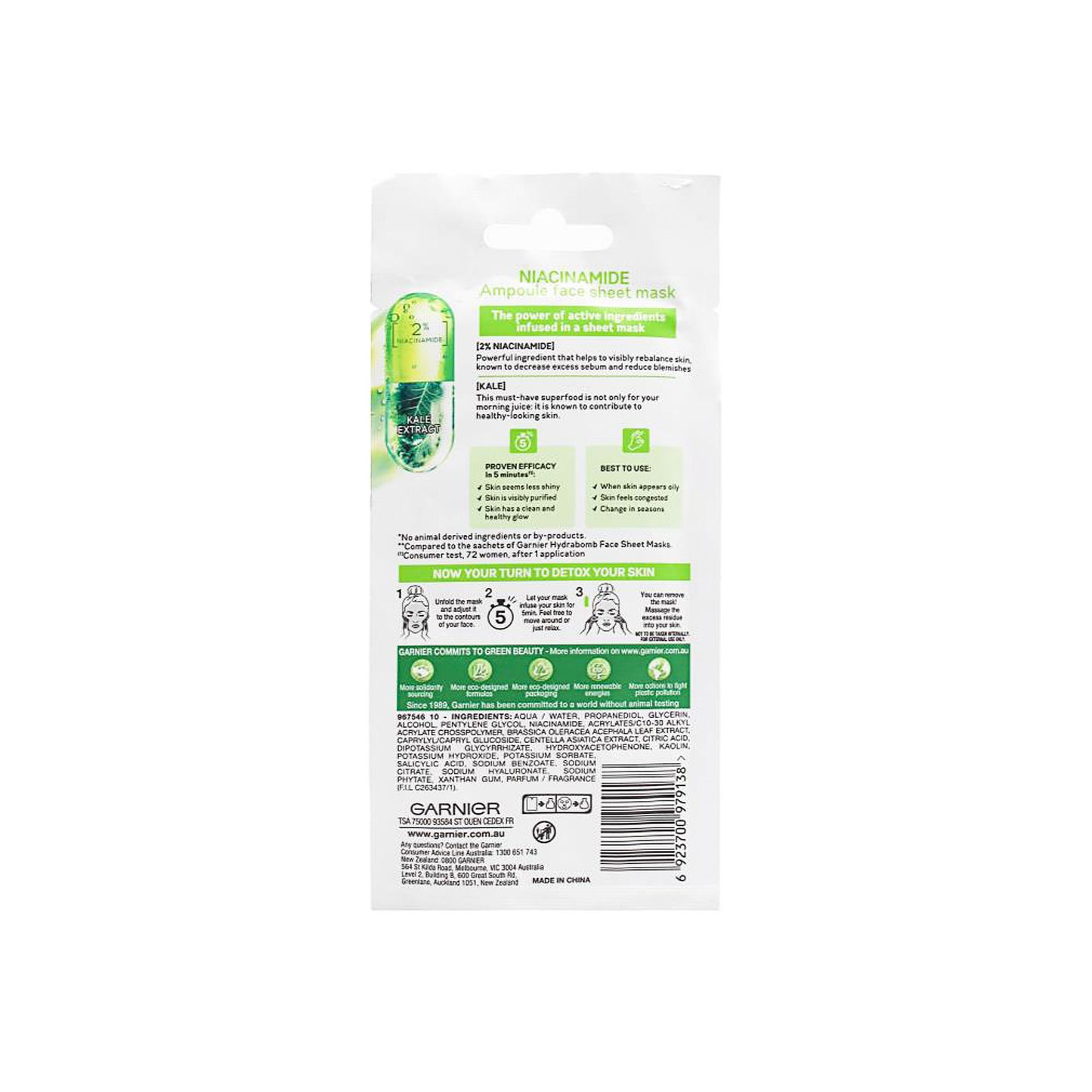 Garnier Niacinamide Face Mask Kale 15g