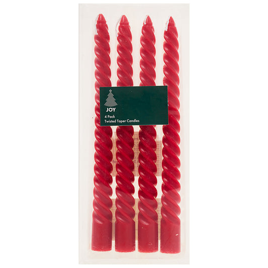 Twisted Tapered Candles Red 4pk