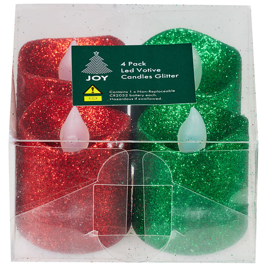 LED Votive Candle Glitter Red/Green 6pk