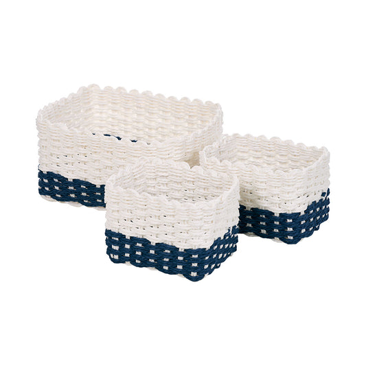 3pc Colour Block Paper Baskets Navy