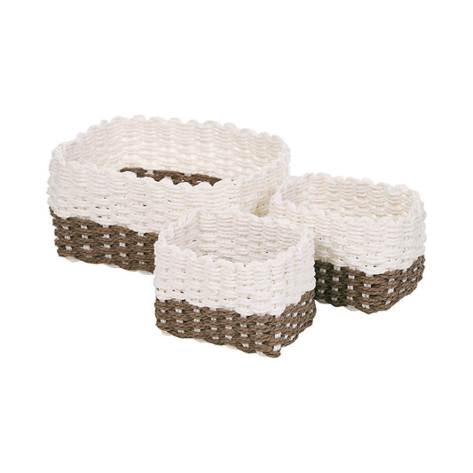 3pc Colour Block Paper Baskets Beige