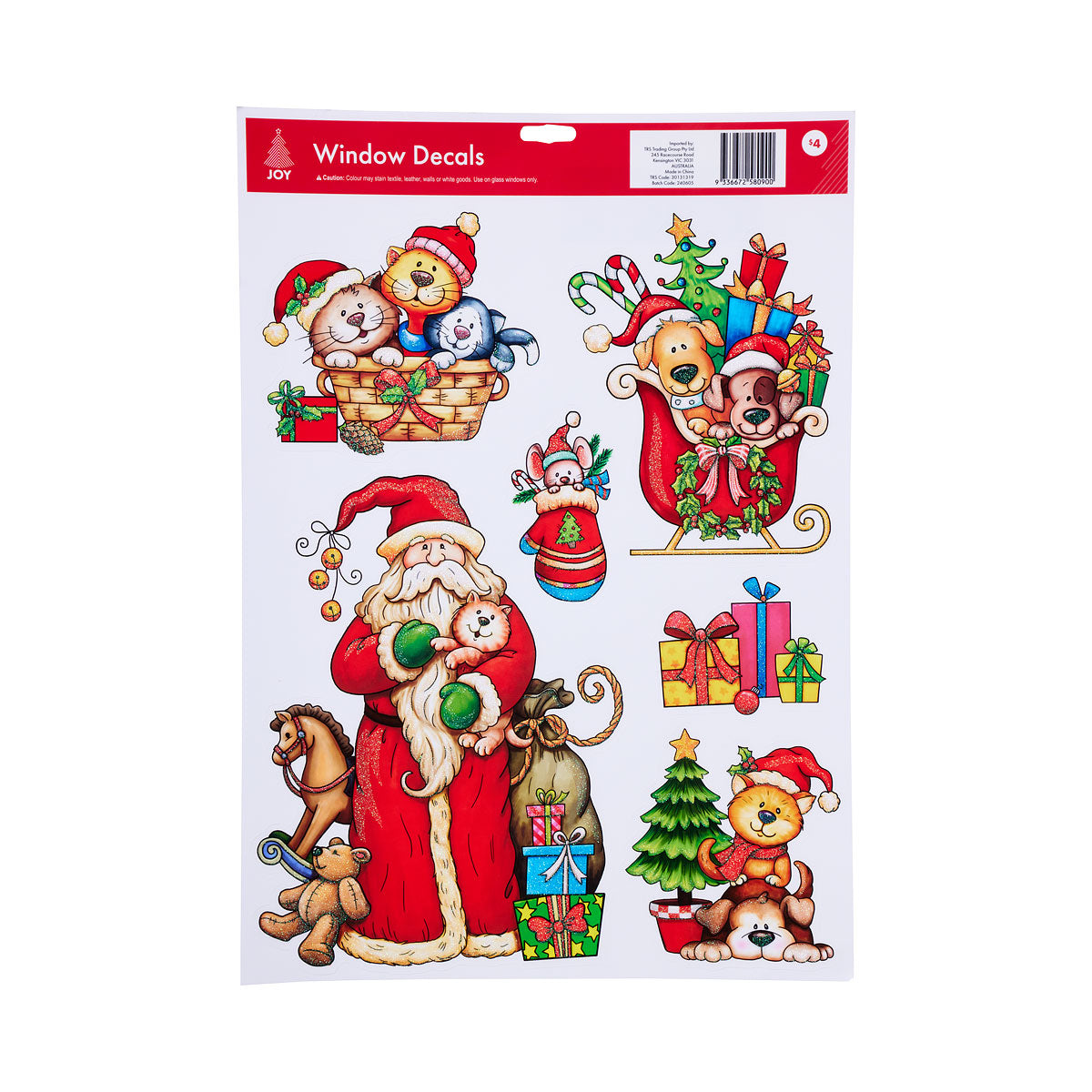 Christmas Static Window Clings With Glitter Assorted