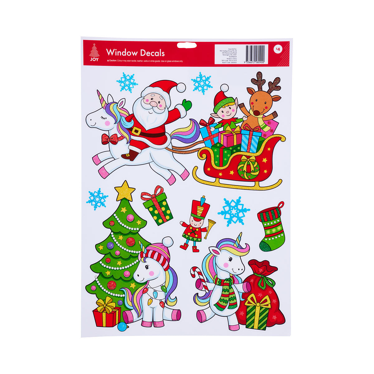 Christmas Static Window Clings With Glitter Assorted