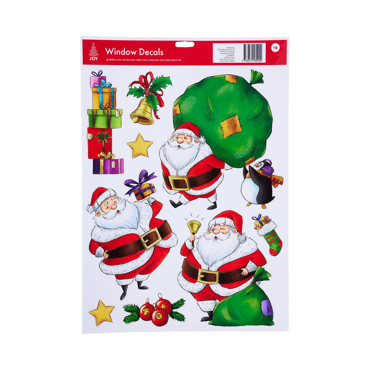 Christmas Static Window Clings With Glitter Assorted