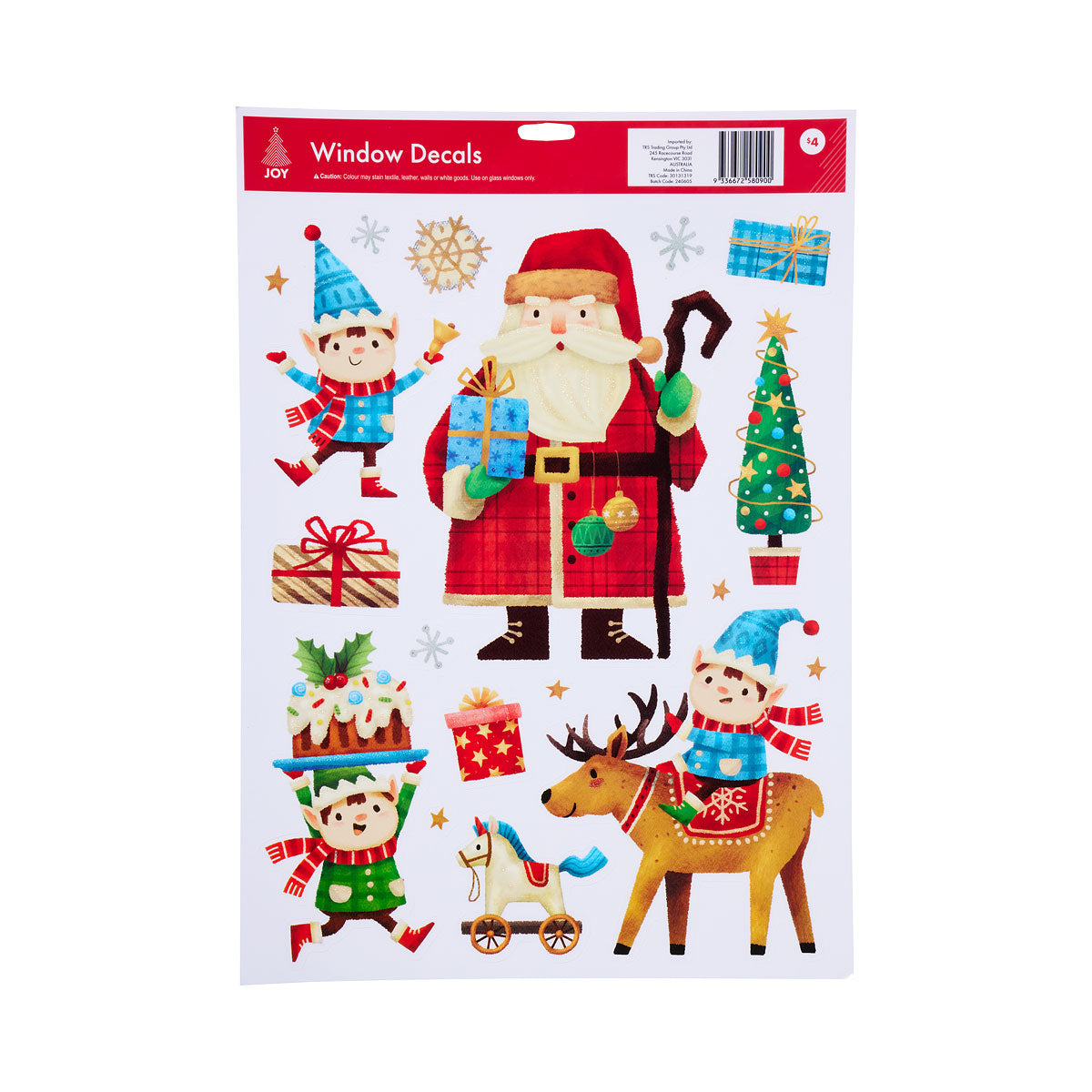 Christmas Static Window Clings With Glitter Assorted