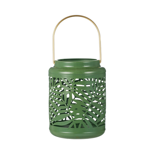 Palm Leaf Metal Cut-Out Lantern Green/Black