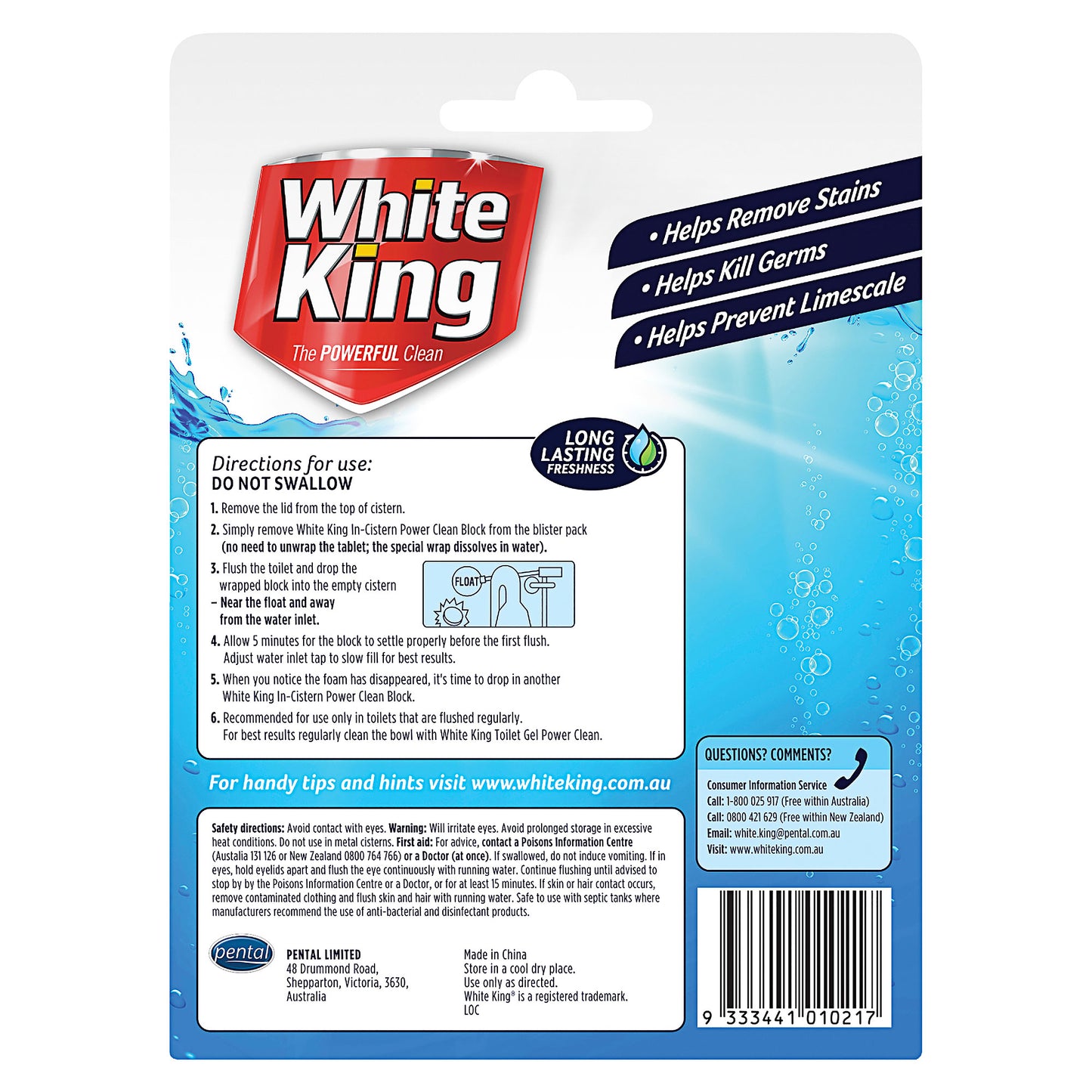 White King In-cistern Power Clean Bright White 50g 2pk