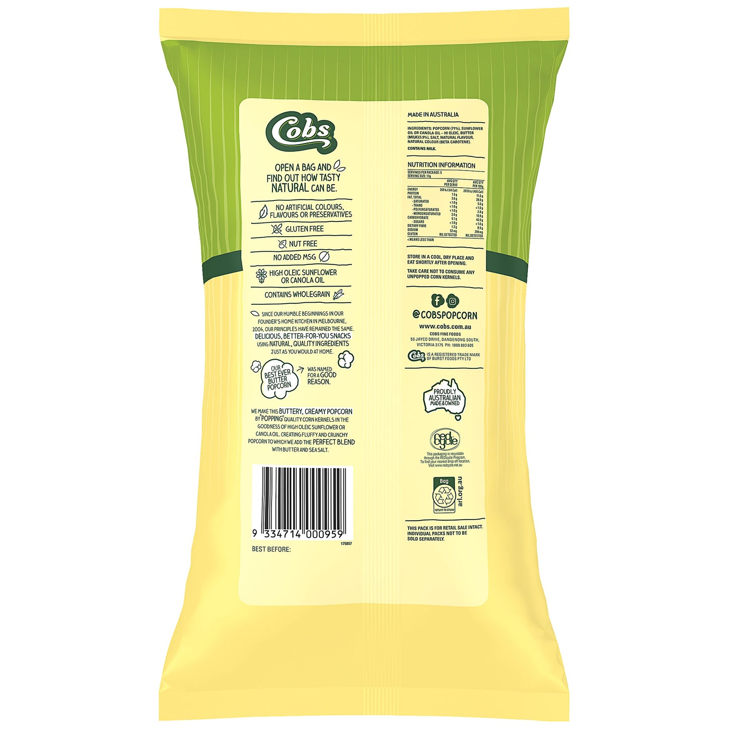 Cobs Popcorn Multipack Butter 5pk 65g